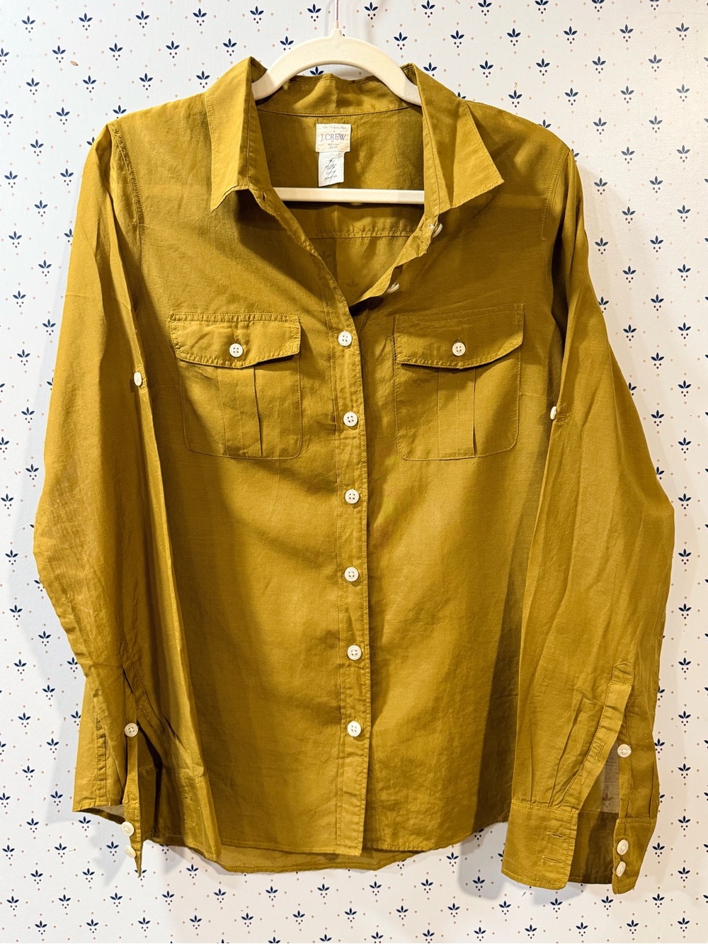 J. Crew The Perfect Shirt Mustard Yellow Cotton Silk Button Down - Size M